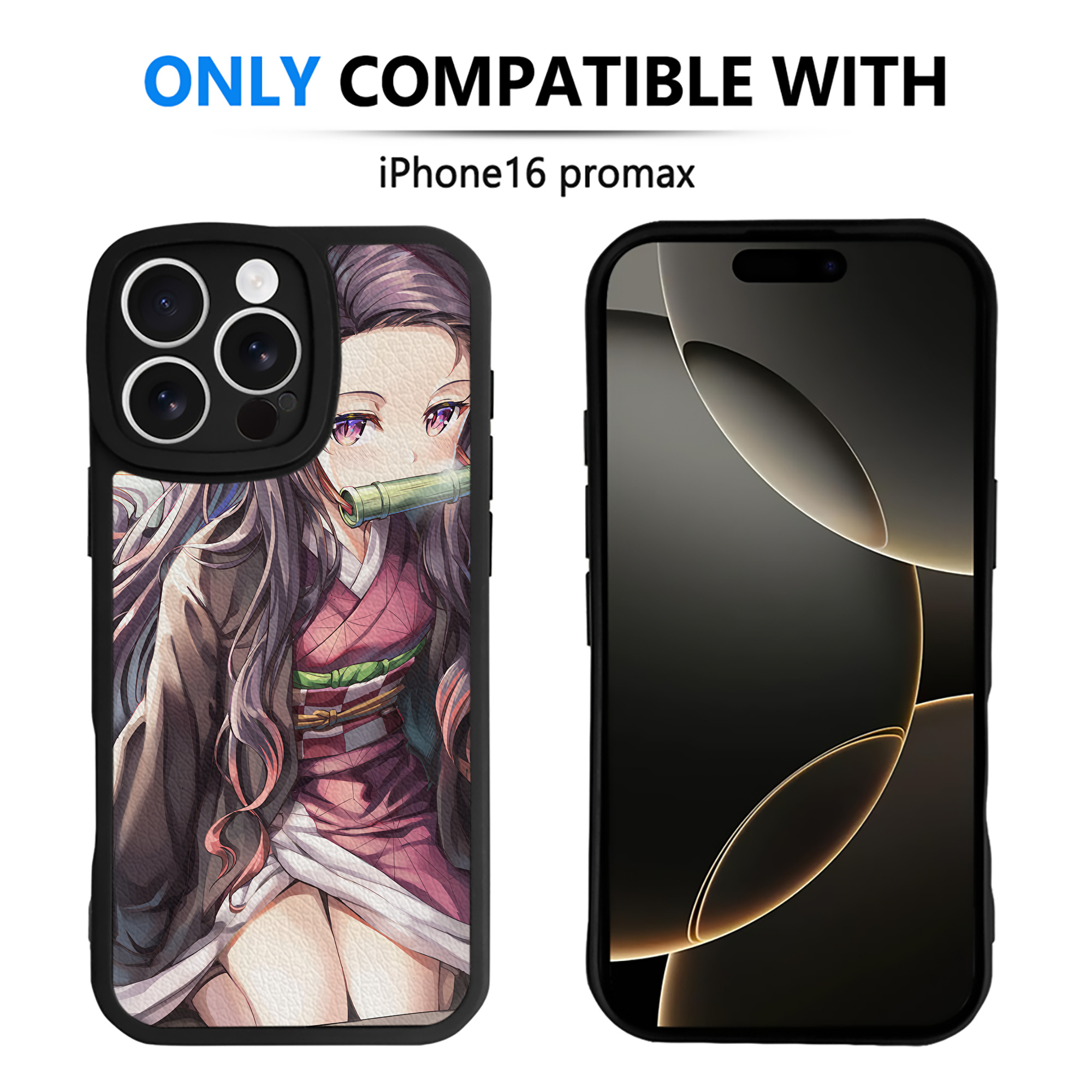 （画像用） 鬼滅の刃（きめつのやいば）竈門 禰󠄀豆子／かまど ねずこ Kamado Nezuko 【iPhone 16シリーズ対応】シリコンスマホケース（レザー調） 材質：シリコン
